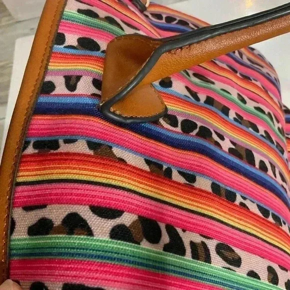 Serape & Animal Print Tote Shoulder Bag Overnight,Beach and Carryout Purse - Picture 3 of 11
